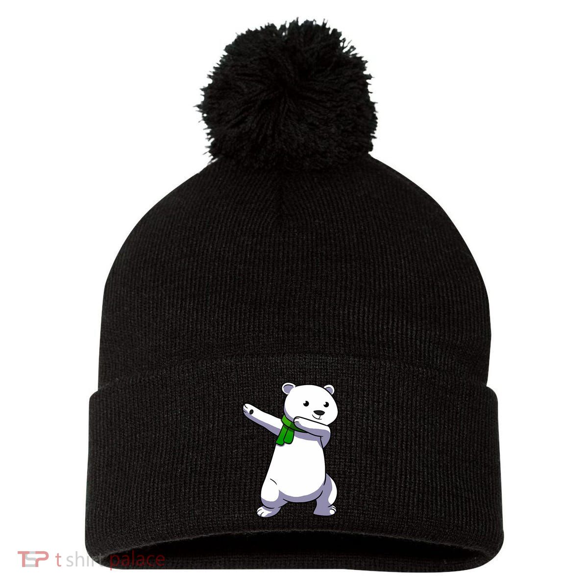 Dabbing Ice Bear Christmas Dab Polar Bear Pom Pom 12in Knit Beanie