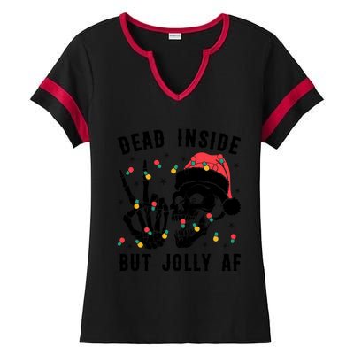 Dead Inside But Jolly Christmas Sarcastic Skeleton Skull Meaningful Gift Ladies Halftime Notch Neck Tee