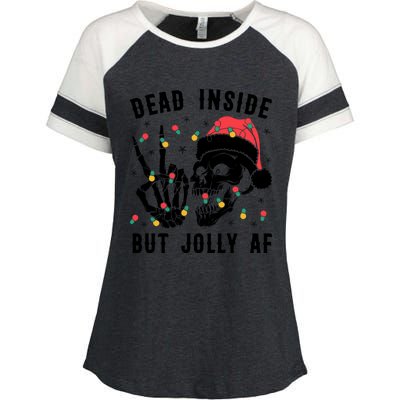 Dead Inside But Jolly Christmas Sarcastic Skeleton Skull Meaningful Gift Enza Ladies Jersey Colorblock Tee