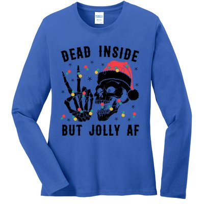 Dead Inside But Jolly Christmas Sarcastic Skeleton Skull Meaningful Gift Ladies Long Sleeve Shirt