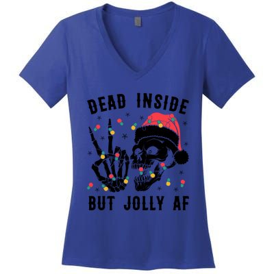 Dead Inside But Jolly Christmas Sarcastic Skeleton Skull Meaningful Gift Women's V-Neck T-Shirt