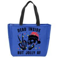 Dead Inside But Jolly Christmas Sarcastic Skeleton Skull Meaningful Gift Zip Tote Bag