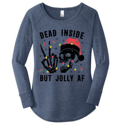 Dead Inside But Jolly Christmas Sarcastic Skeleton Skull Meaningful Gift Women's Perfect Tri Tunic Long Sleeve Shirt