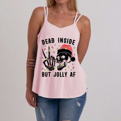 Dead Inside But Jolly Christmas Sarcastic Skeleton Skull Meaningful Gift Women's Strappy Tank