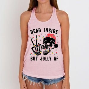 Dead Inside But Jolly Christmas Sarcastic Skeleton Skull Meaningful Gift Women's Knotted Racerback Tank