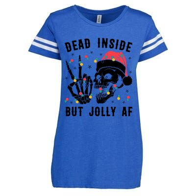 Dead Inside But Jolly Christmas Sarcastic Skeleton Skull Meaningful Gift Enza Ladies Jersey Football T-Shirt