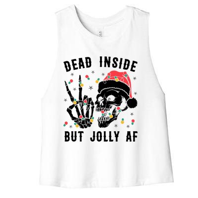 Dead Inside But Jolly Christmas Sarcastic Skeleton Skull Meaningful Gift Women's Racerback Cropped Tank