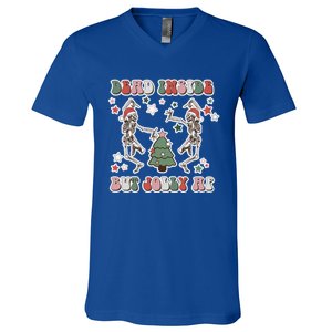 Dead Inside But Jolly Dancing Skeletons Christmas Great Gift V-Neck T-Shirt