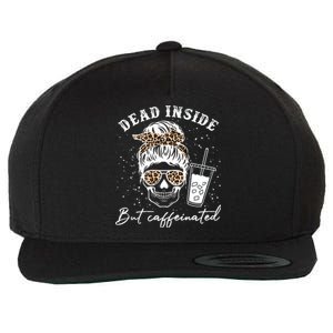 Dead Inside But Caffeinated Skeleton Messy Bun Skull Leopard Great Gift Wool Snapback Cap