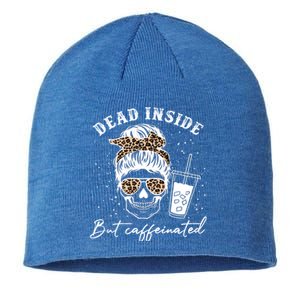 Dead Inside But Caffeinated Skeleton Messy Bun Skull Leopard Great Gift Sustainable Beanie