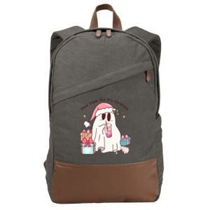 Dead Inside But Jolly Ghost Funny Christmas Holiday Meaningful Gift Cotton Canvas Backpack