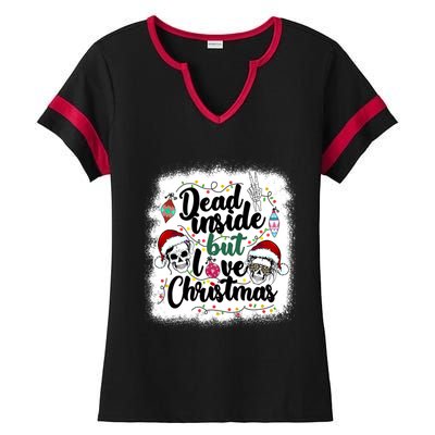 Dead Inside But Love Christmas Messy Bun Skeleton Merry Xmas Gift Ladies Halftime Notch Neck Tee