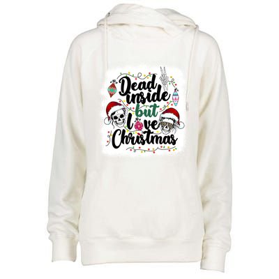 Dead Inside But Love Christmas Messy Bun Skeleton Merry Xmas Gift Womens Funnel Neck Pullover Hood