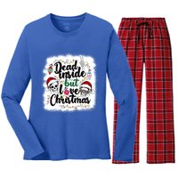 Dead Inside But Love Christmas Messy Bun Skeleton Merry Xmas Gift Women's Long Sleeve Flannel Pajama Set 