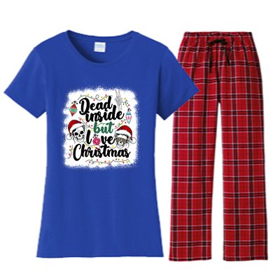 Dead Inside But Love Christmas Messy Bun Skeleton Merry Xmas Gift Women's Flannel Pajama Set