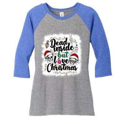 Dead Inside But Love Christmas Messy Bun Skeleton Merry Xmas Gift Women's Tri-Blend 3/4-Sleeve Raglan Shirt