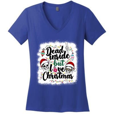 Dead Inside But Love Christmas Messy Bun Skeleton Merry Xmas Gift Women's V-Neck T-Shirt