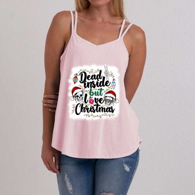 Dead Inside But Love Christmas Messy Bun Skeleton Merry Xmas Gift Women's Strappy Tank