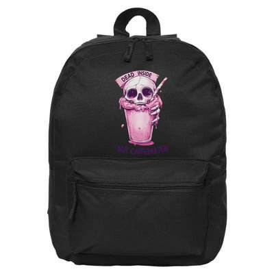 Dead Inside But Caffeinated Spooky Halloween Skull 16 in Basic Backpack