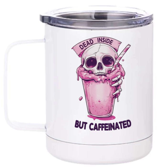 Dead Inside But Caffeinated Spooky Halloween Skull 12 oz Stainless Steel Tumbler Cup