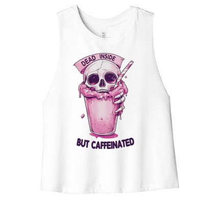 Dead Inside But Caffeinated Spooky Halloween Skull Women's Racerback Cropped Tank