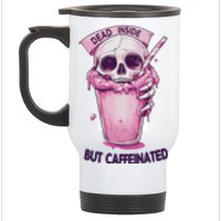 Dead Inside But Caffeinated Spooky Halloween Skull Stainless Steel Travel Mug