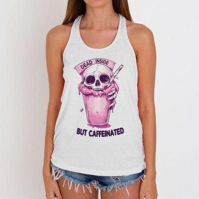 Dead Inside But Caffeinated Spooky Halloween Skull Women's Knotted Racerback Tank