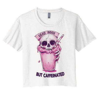 Dead Inside But Caffeinated Spooky Halloween Skull Women's Crop Top Tee