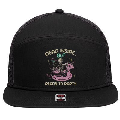 Dead Inside But Ready To Party Skeleton 7 Panel Mesh Trucker Snapback Hat