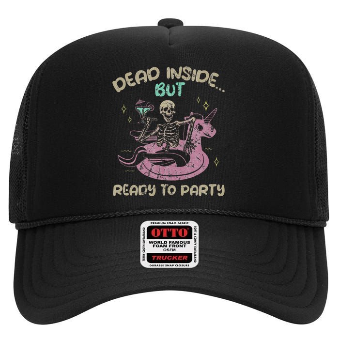 Dead Inside But Ready To Party Skeleton High Crown Mesh Back Trucker Hat