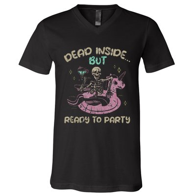 Dead Inside But Ready To Party Skeleton V-Neck T-Shirt