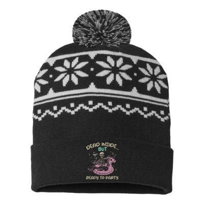 Dead Inside But Ready To Party Skeleton USA-Made Snowflake Beanie