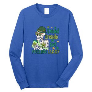 Dead Inside But Feeling Lucky Skeleton St. Patricks Day Long Sleeve Shirt