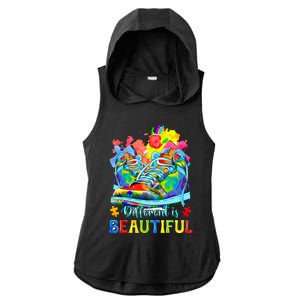 Different Is Beautiful Autism Awareness Funny Shoes Ladies PosiCharge Tri-Blend Wicking Draft Hoodie Tank