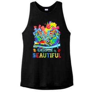 Different Is Beautiful Autism Awareness Funny Shoes Ladies PosiCharge Tri-Blend Wicking Tank