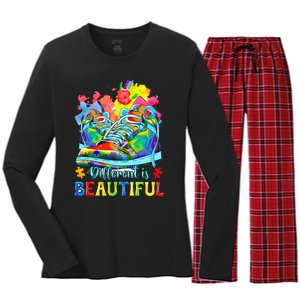 Different Is Beautiful Autism Awareness Funny Shoes Women's Long Sleeve Flannel Pajama Set 