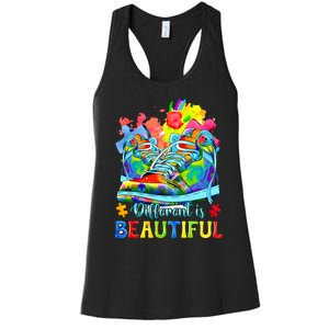 Different Is Beautiful Autism Awareness Funny Shoes Women's Racerback Tank