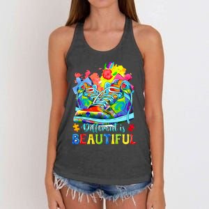 Different Is Beautiful Autism Awareness Funny Shoes Women's Knotted Racerback Tank