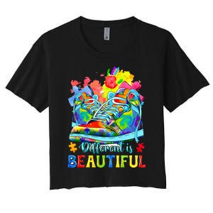 Different Is Beautiful Autism Awareness Funny Shoes Women's Crop Top Tee