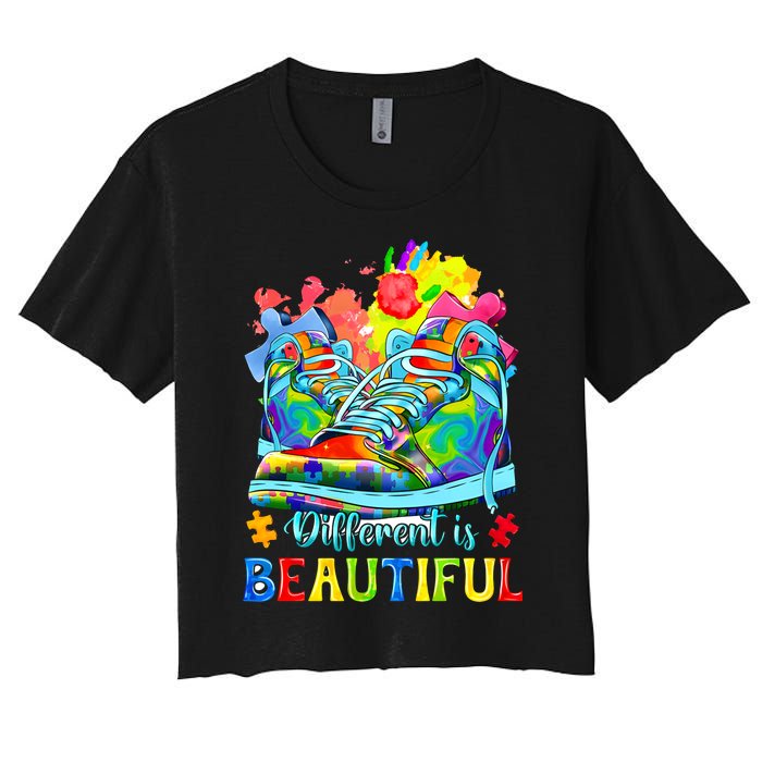 Different Is Beautiful Autism Awareness Funny Shoes Women's Crop Top Tee