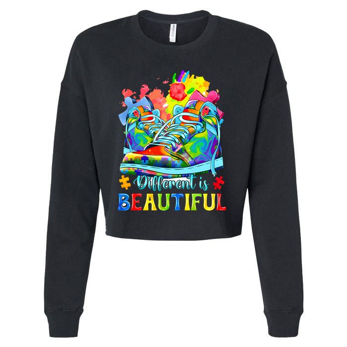 Different Is Beautiful Autism Awareness Funny Shoes Cropped Pullover Crew