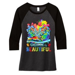 Different Is Beautiful Autism Awareness Funny Shoes Women's Tri-Blend 3/4-Sleeve Raglan Shirt