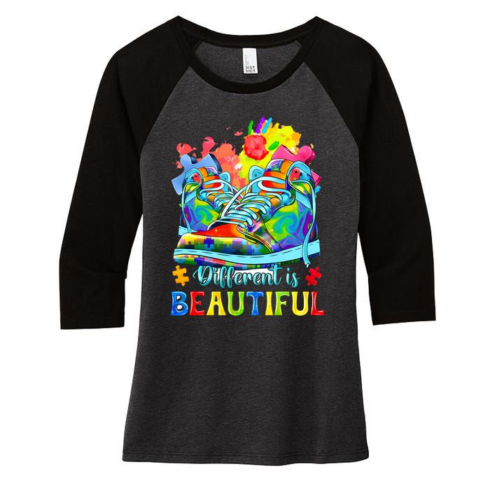 Different Is Beautiful Autism Awareness Funny Shoes Women's Tri-Blend 3/4-Sleeve Raglan Shirt