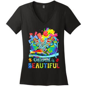 Different Is Beautiful Autism Awareness Funny Shoes Women's V-Neck T-Shirt