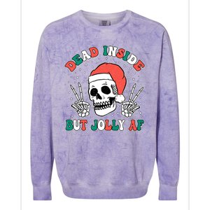 Dead Inside But Jolly Af Christmas Spirit Skeleton Skull Colorblast Crewneck Sweatshirt