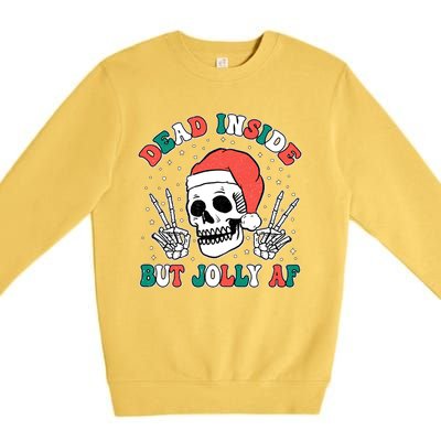 Dead Inside But Jolly Af Christmas Spirit Skeleton Skull Premium Crewneck Sweatshirt