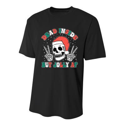 Dead Inside But Jolly Af Christmas Spirit Skeleton Skull Youth Performance Sprint T-Shirt