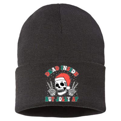 Dead Inside But Jolly Af Christmas Spirit Skeleton Skull Sustainable Knit Beanie
