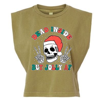 Dead Inside But Jolly Af Christmas Spirit Skeleton Skull Garment-Dyed Women's Muscle Tee