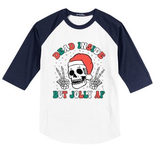 Dead Inside But Jolly Af Christmas Spirit Skeleton Skull Baseball Sleeve Shirt